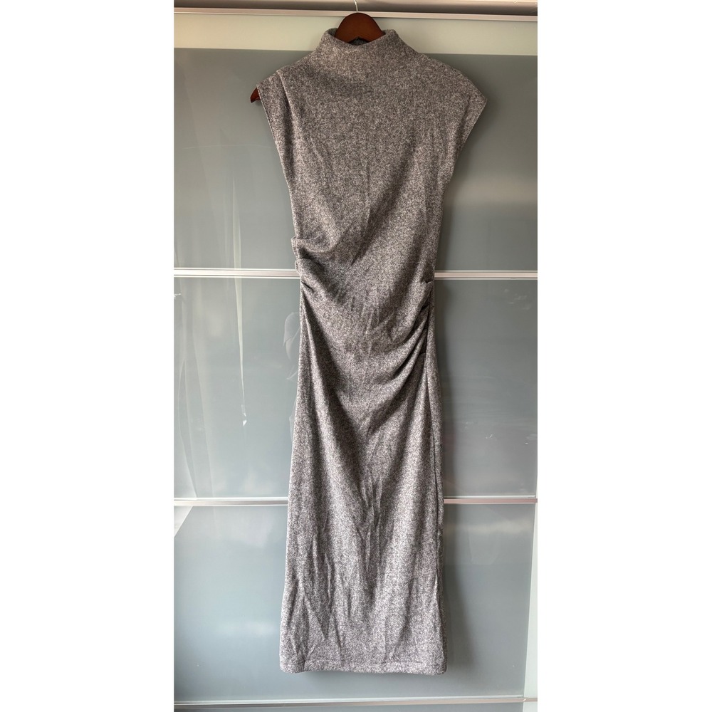 NWT* Zara Gray Mark Knit Heathered Ruched Mock Neck Sleeveless Midi Dress Small